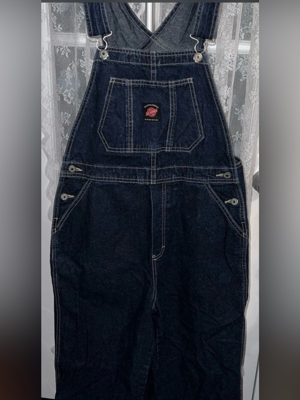 VTG 90s American Eagle Dungarees Overalls Made In USA Dark Wash Denim Size Small